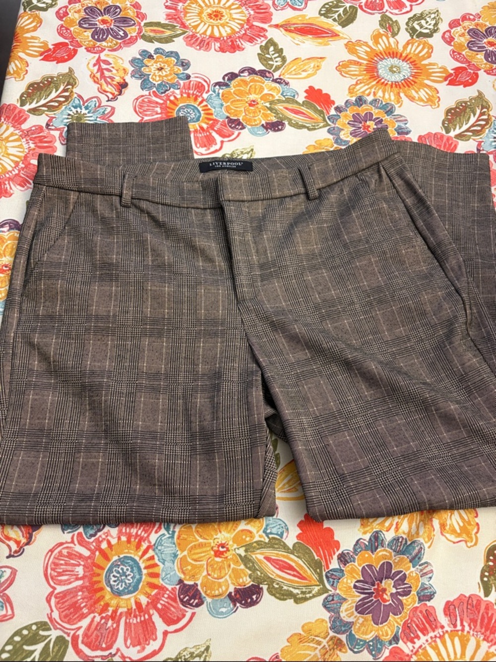 Liverpool Jeans Company Women's Plaid Dress Trousers in Brown